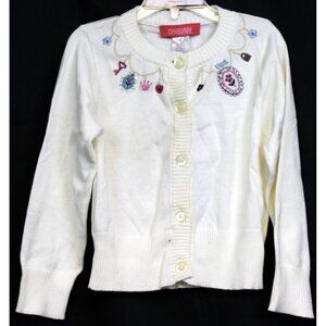 NWT 2005 Gymboree Chelsea Girl Cardigan Sweater White Embordered Necklace Charms